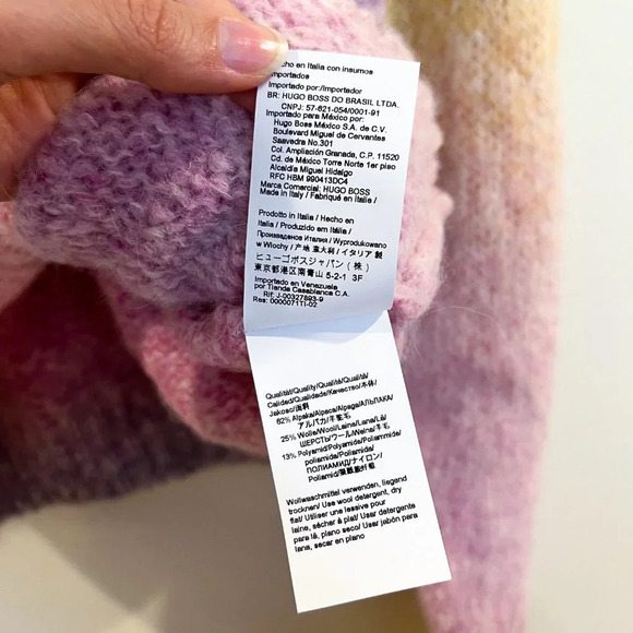 BOSS Farolina Alpaca Wool Blend Rainbow Pink Crew Neck Designer Knit Sweater M - Picture 9 of 10